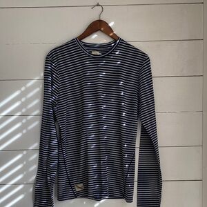 Tracksmith Navy and White Striped Long-Sleeve Crew